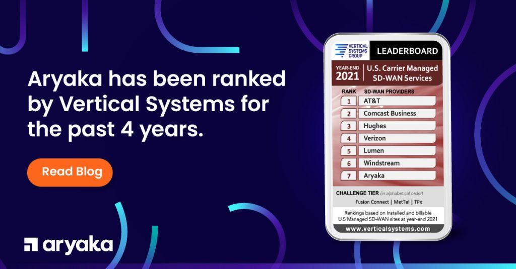 Aryaka has been ranked by Vertical Systems for the past 4 years.